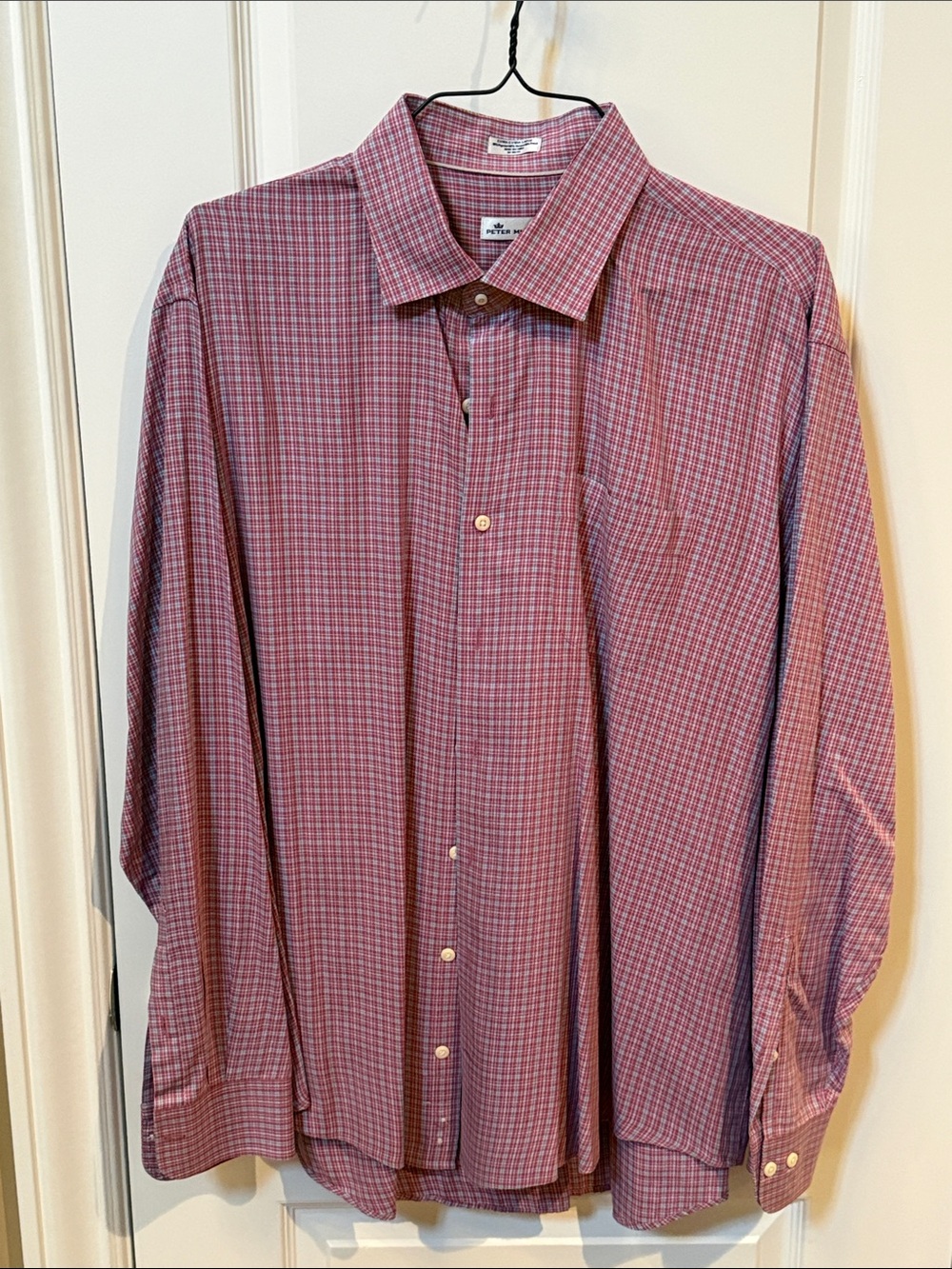 Peter Millar Men's Ponk and Blue Micro-Check Dress Shirt